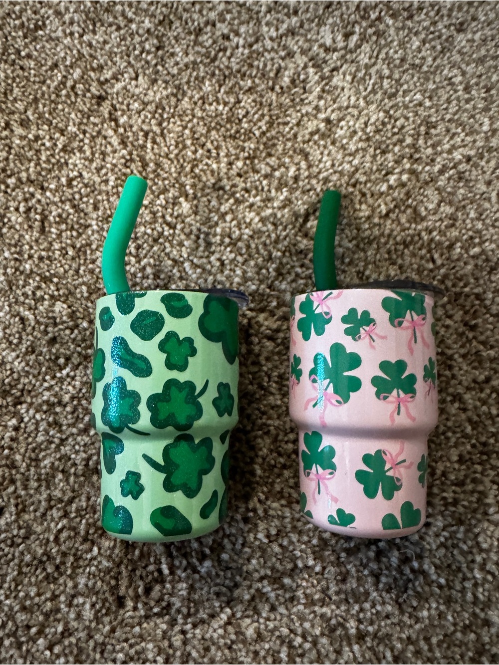 SWIG Kids Clover Print Insulated stainless steeTumbler with Straw - Green & Pink